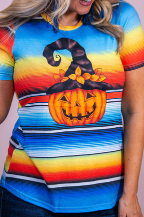 Give Em Pumpkin To Talk About Orange/Multi Color Serpe Jack o'lantern Top - T10188OR