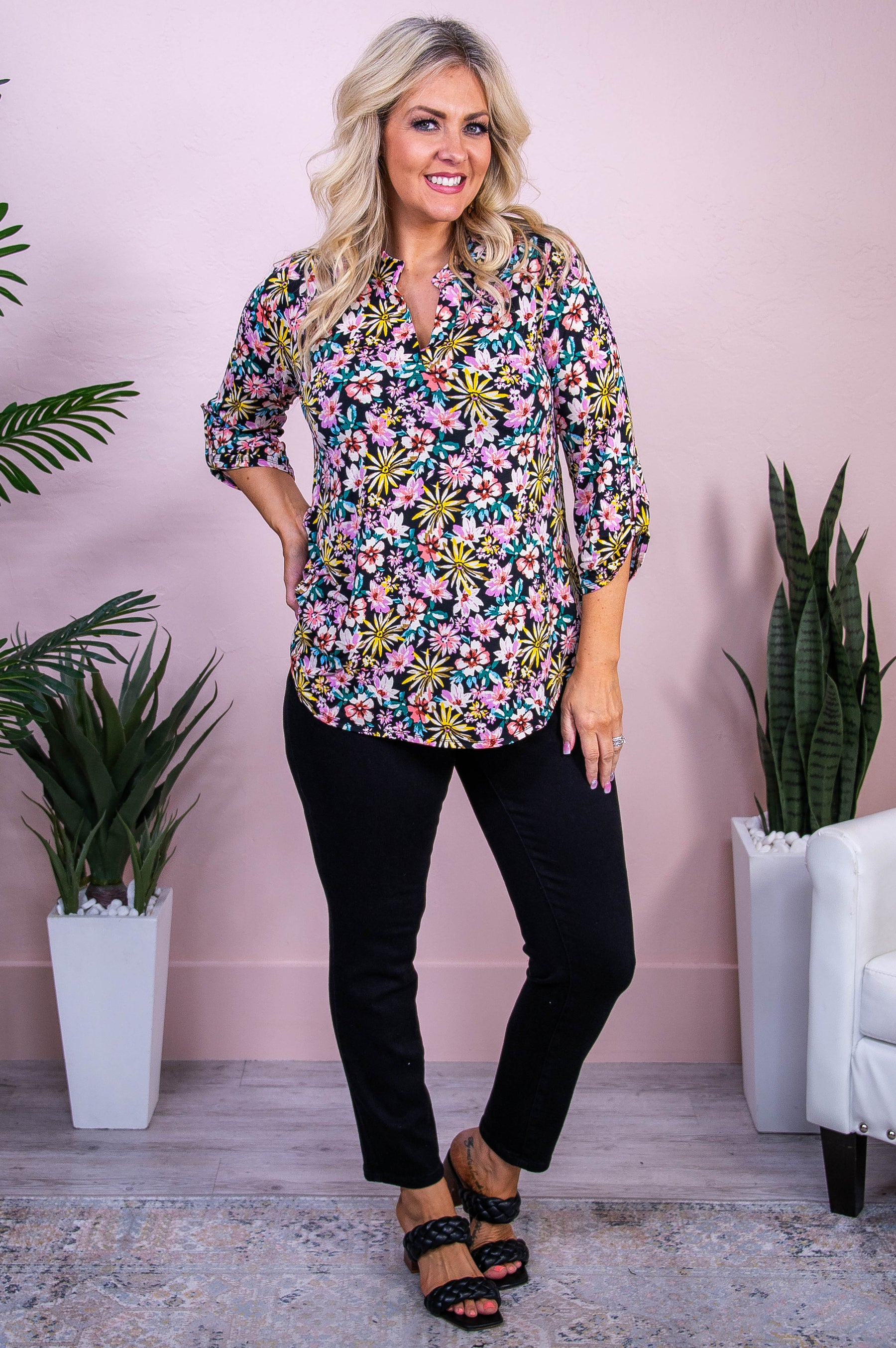 Forever Wandering Black/Multi Color Floral Top - T10195BK