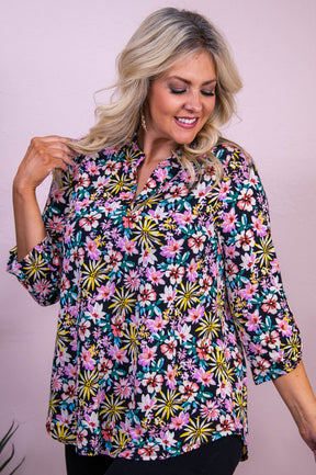 Forever Wandering Black/Multi Color Floral Top - T10195BK