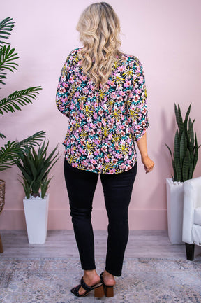 Forever Wandering Black/Multi Color Floral Top - T10195BK