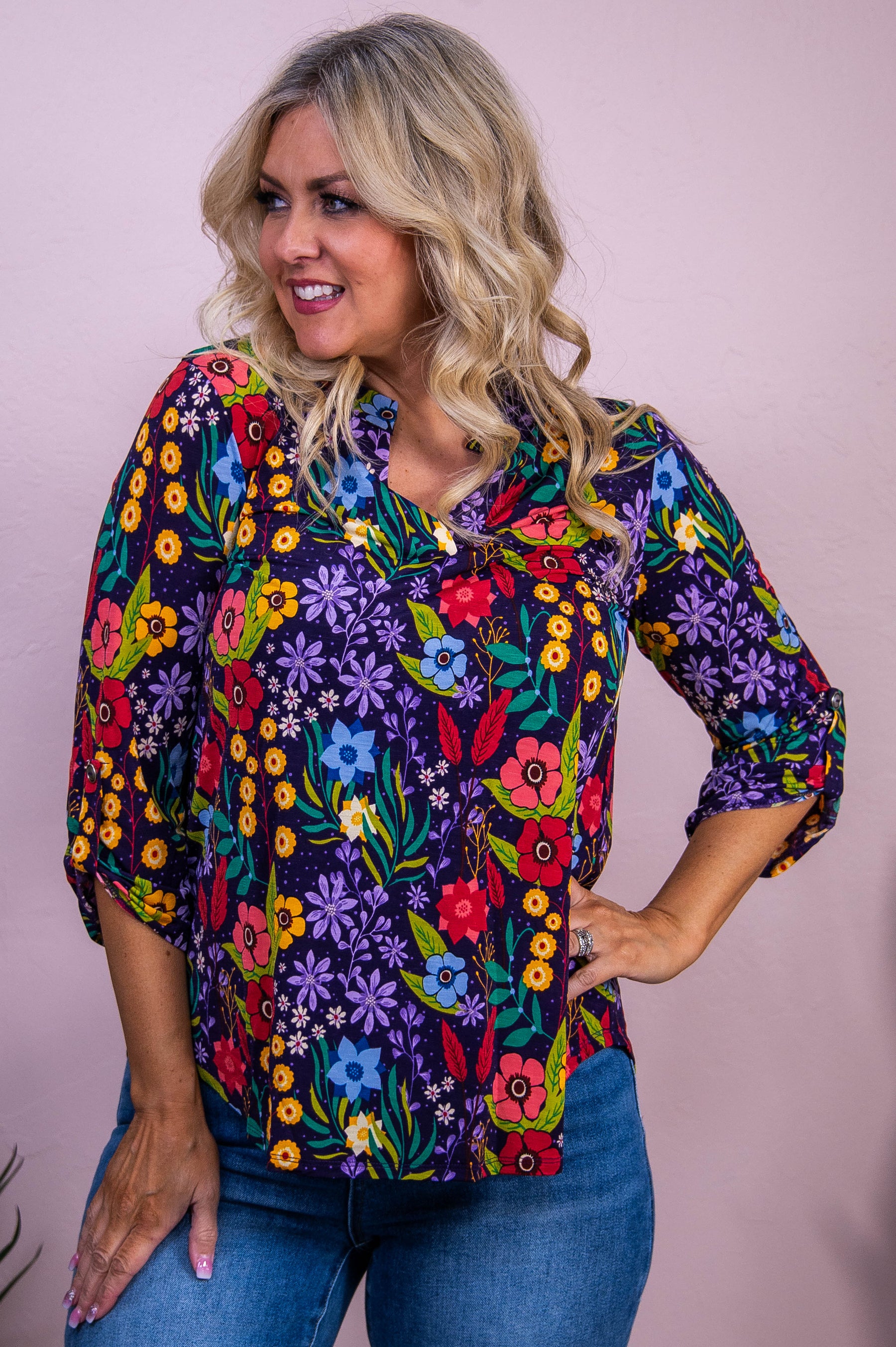 Good And Loving Heart Plum/Multi Color Floral Top - T10192PL