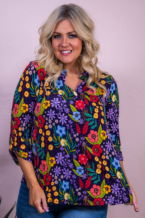 Good And Loving Heart Plum/Multi Color Floral Top - T10192PL