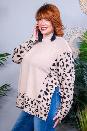 Feeling Sassy And Fierce Khaki Printed Oversized Sweater Top