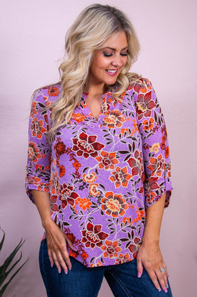 Wildflower Daze Lavender/Red/Orange Floral Top - T10194LV