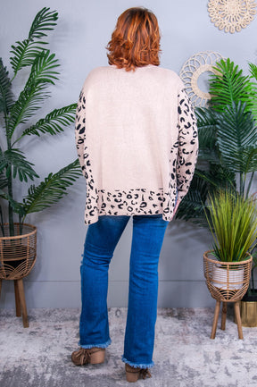 Feeling Sassy And Fierce Khaki Printed Oversized Sweater Top