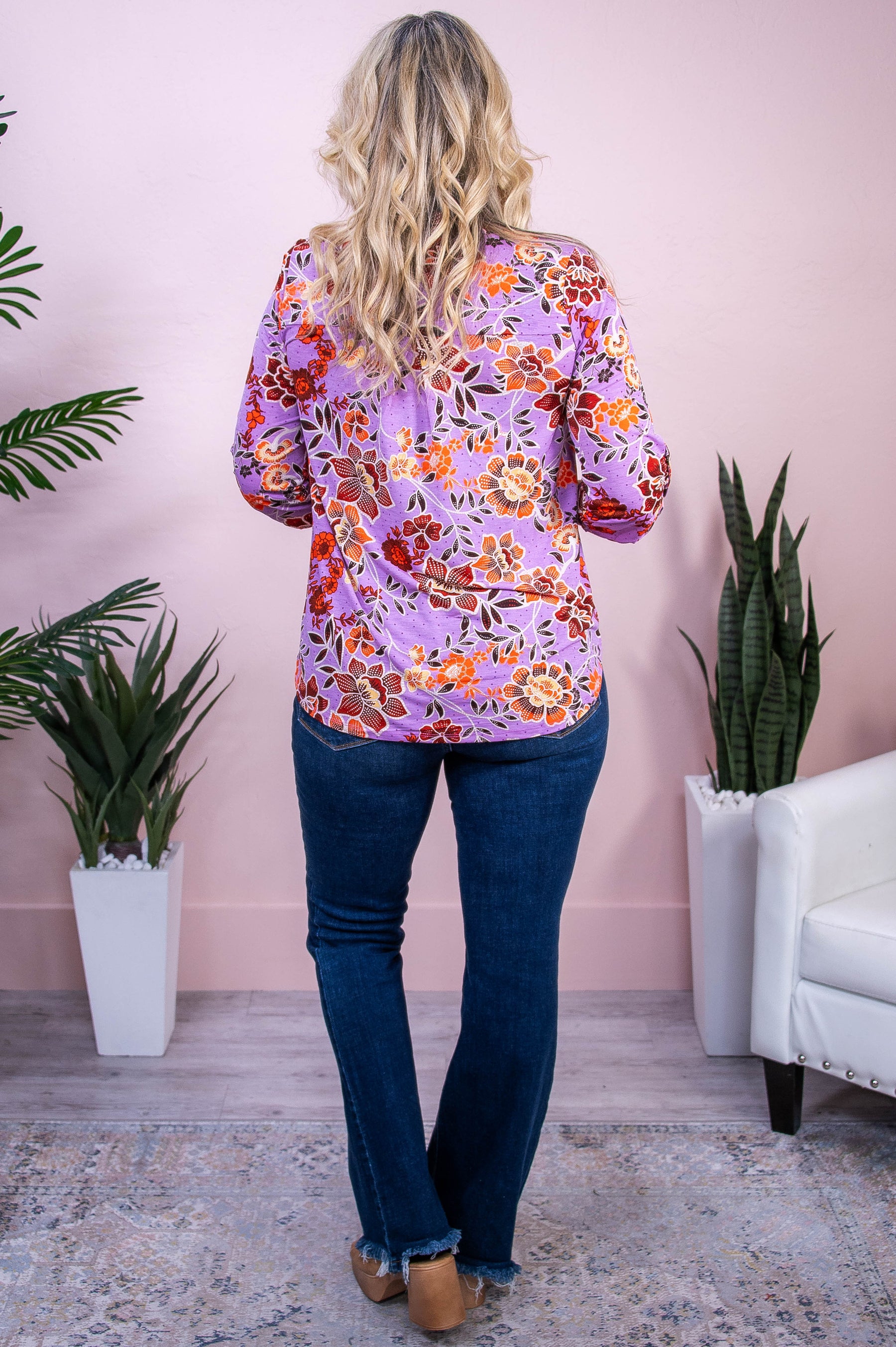 Wildflower Daze Lavender/Red/Orange Floral Top - T10194LV