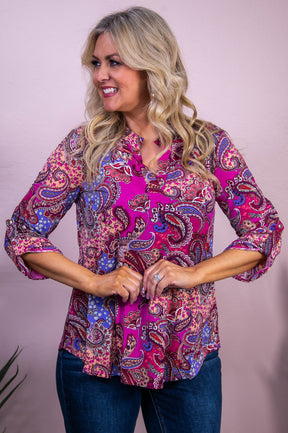 Inherent Joy Magenta/Multi Color Floral Paisley Top - T10198MG