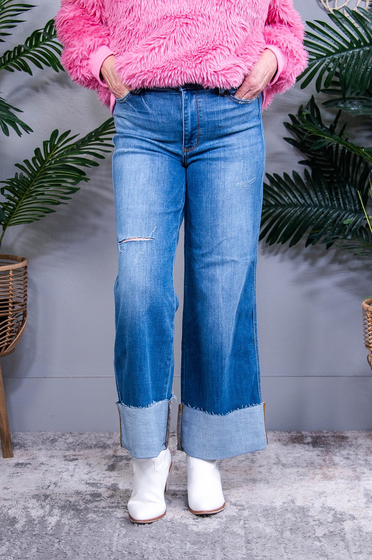 Harper Distressed High Waist Wide Leg Jeans