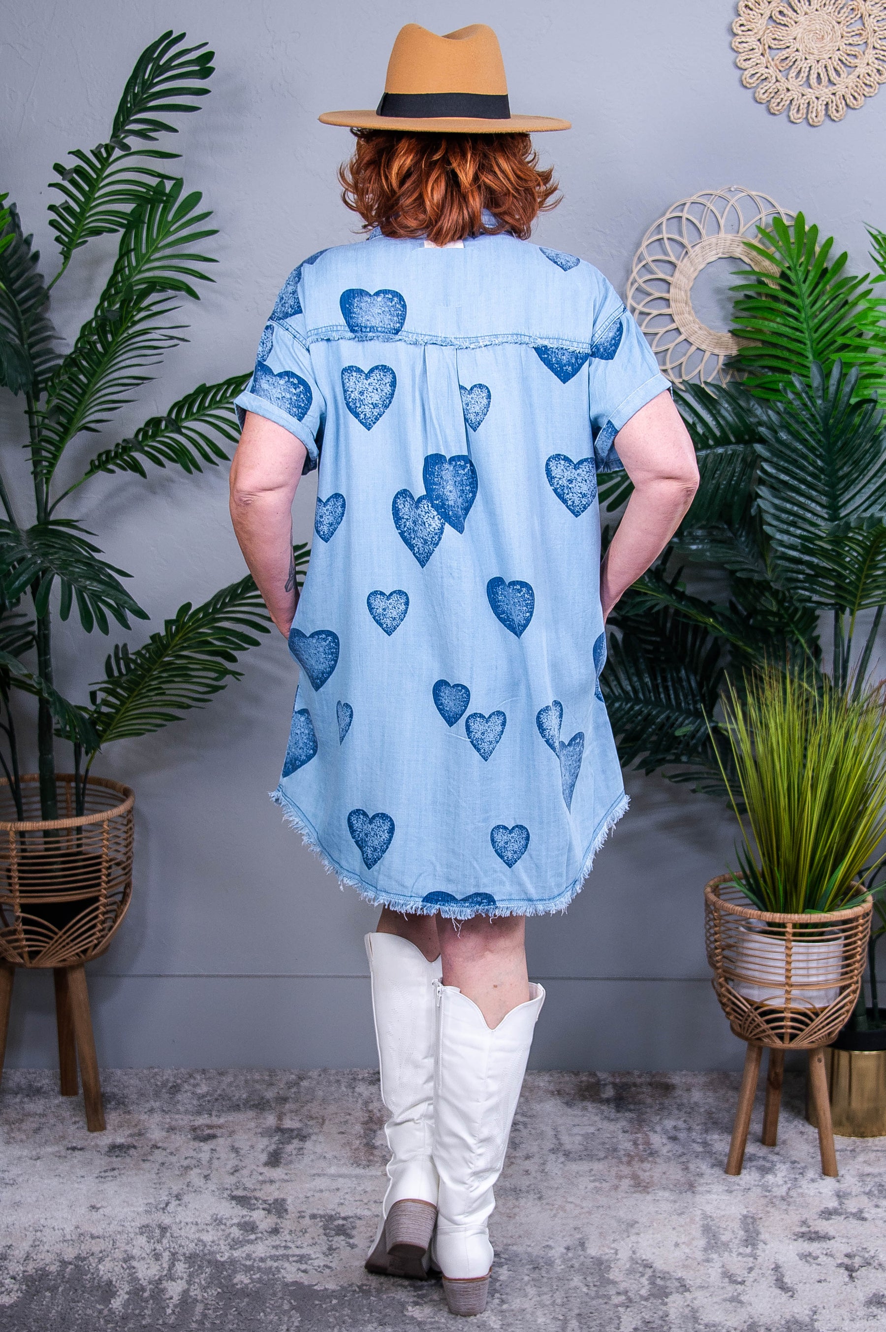 Keep Following Your Heart Medium/Dark Denim Heart Printed Dress - D5584DN