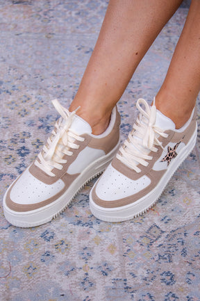 Heading Your Way Cream/Beige Star Platform Sneakers - SHO2723LE