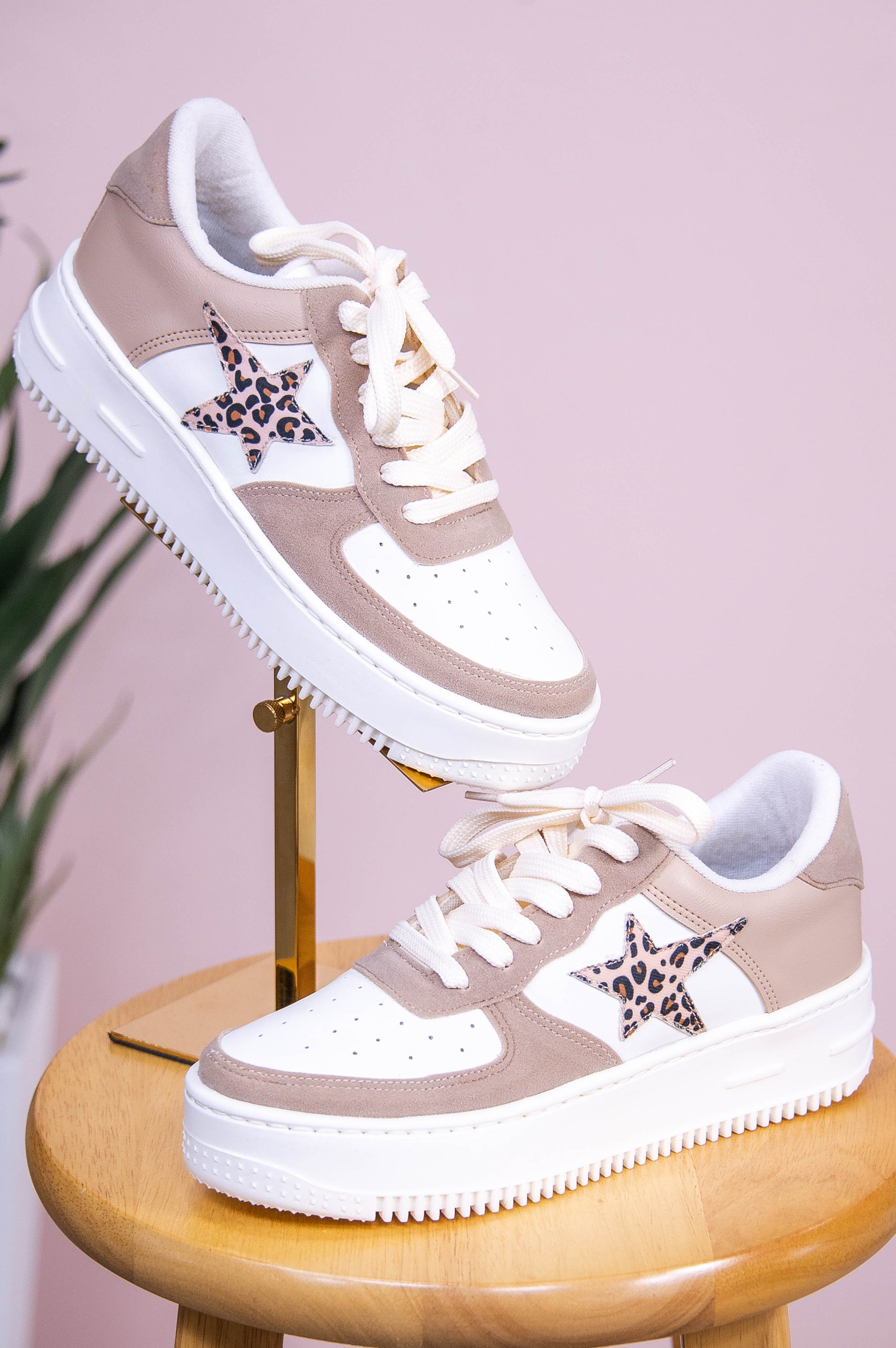 Heading Your Way Cream/Beige Star Platform Sneakers - SHO2723LE