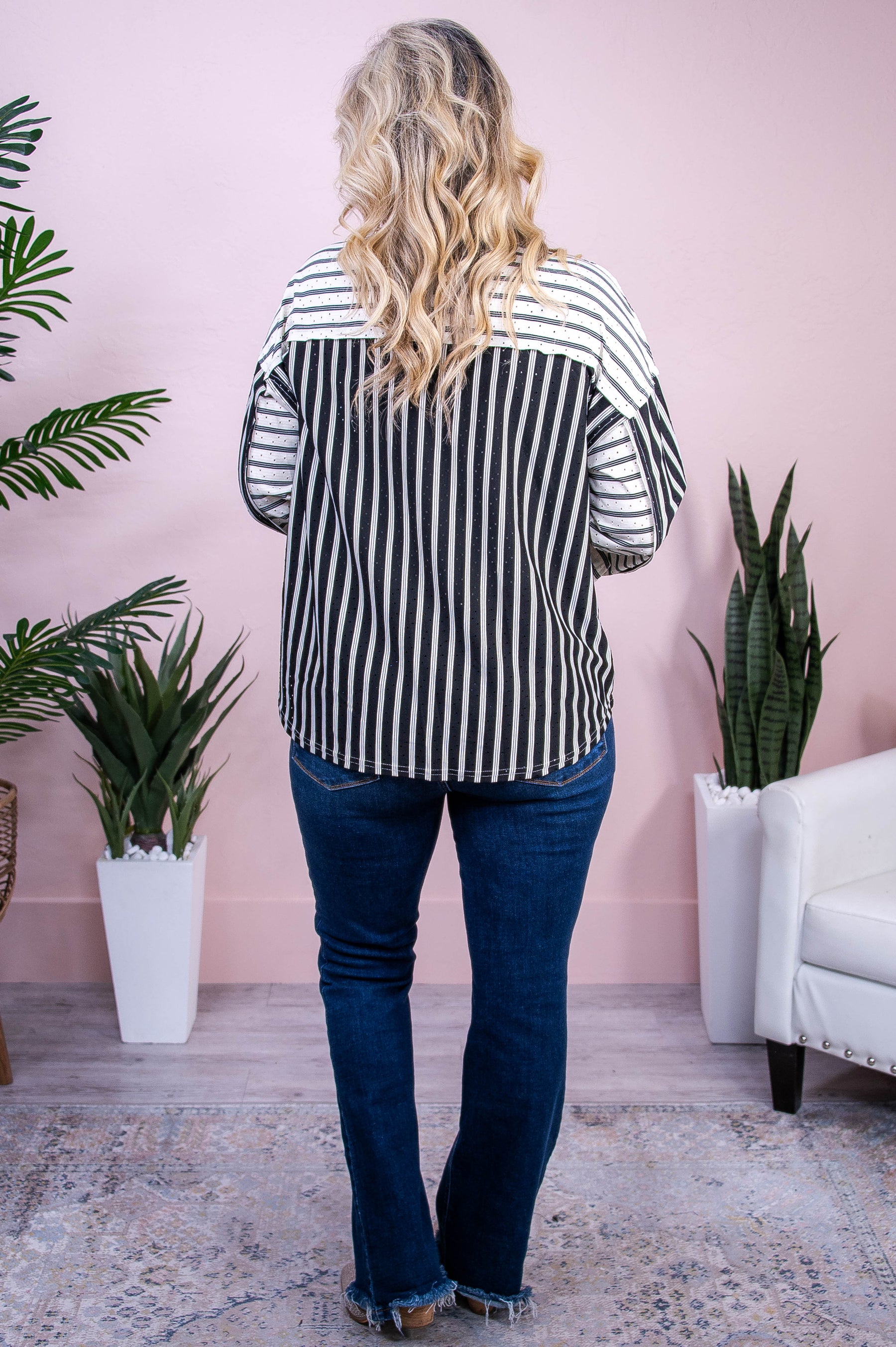 Changing Fate Black/Ivory Striped Top - T10200BK