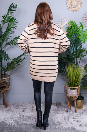 Always One Step Ahead Black Stripe Open Cardigan