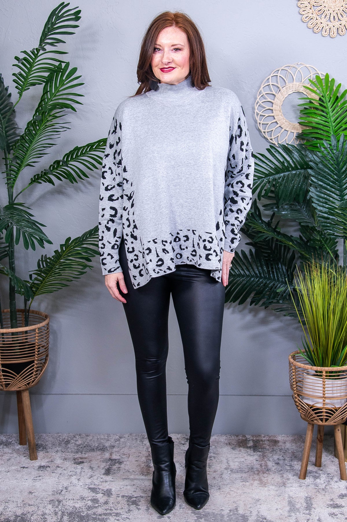 Feeling Sassy And Fierce Gray Printed Oversized Sweater Top