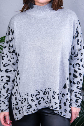 Feeling Sassy And Fierce Gray Printed Oversized Sweater Top