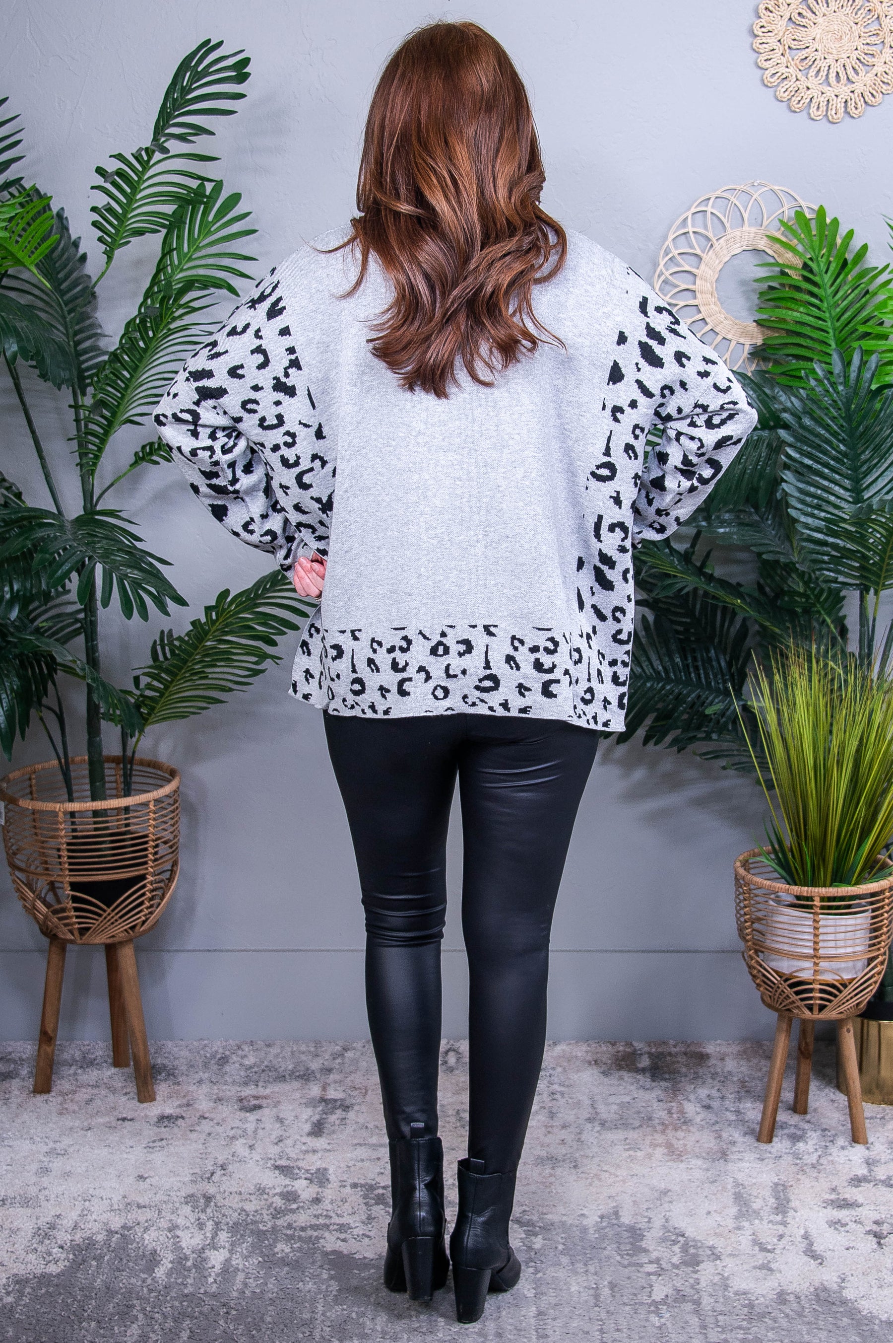 Feeling Sassy And Fierce Gray Printed Oversized Sweater Top