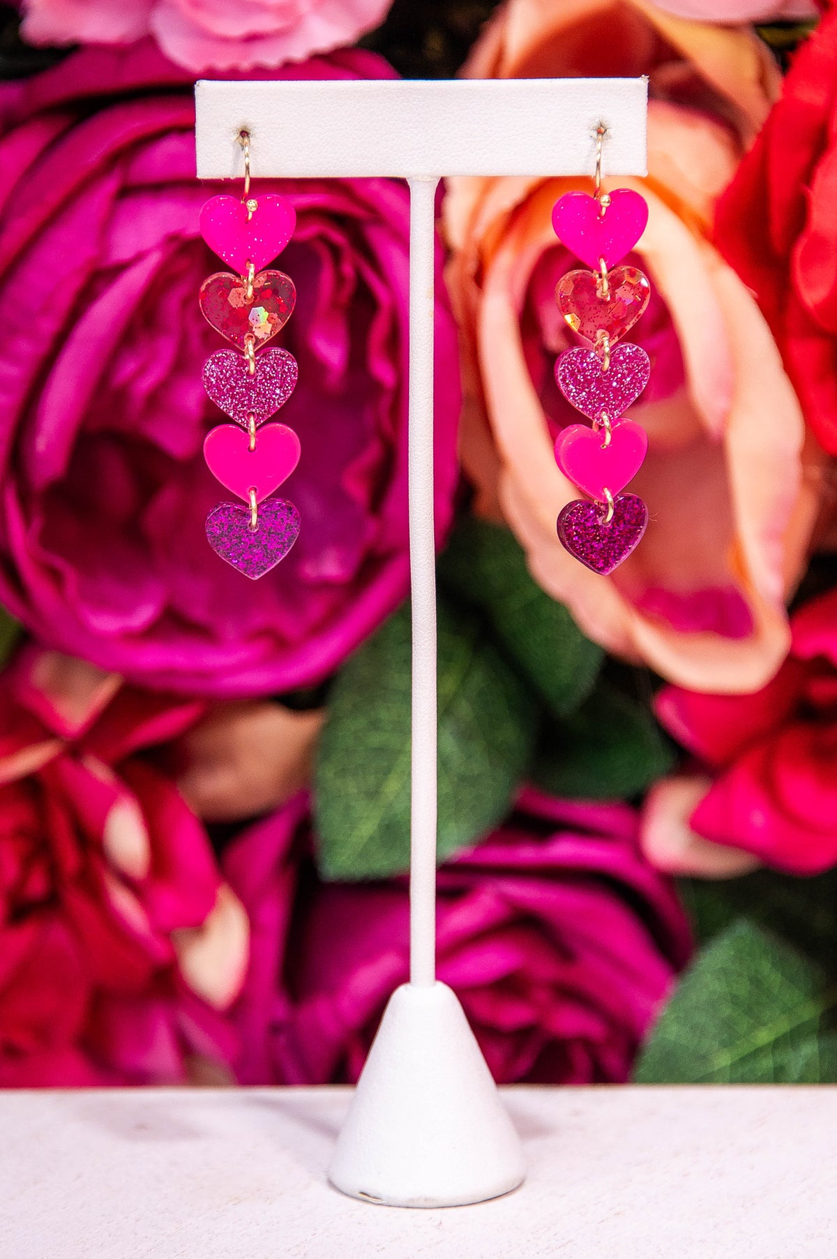 Fuchsia Hearts Drop Earrings - EAR4464FU