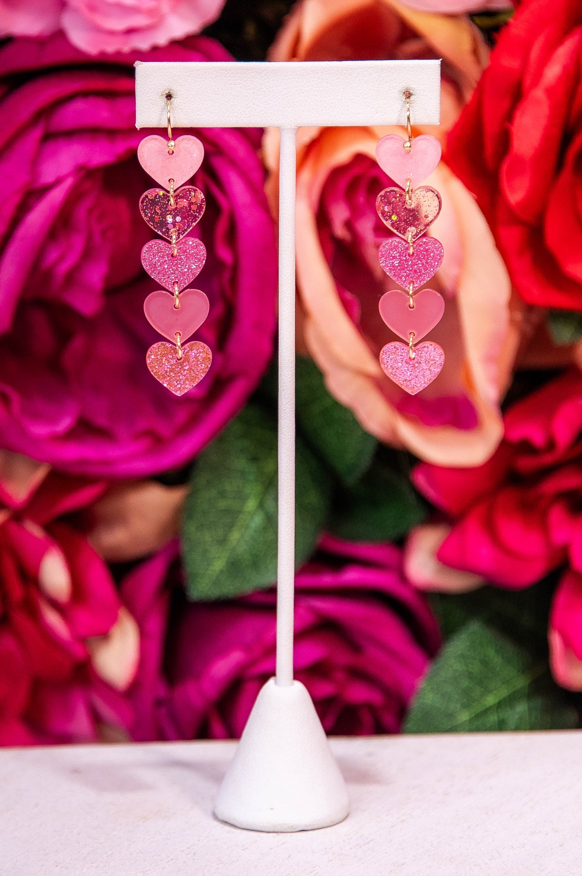 Pink Hearts Drop Earrings - EAR4463PK