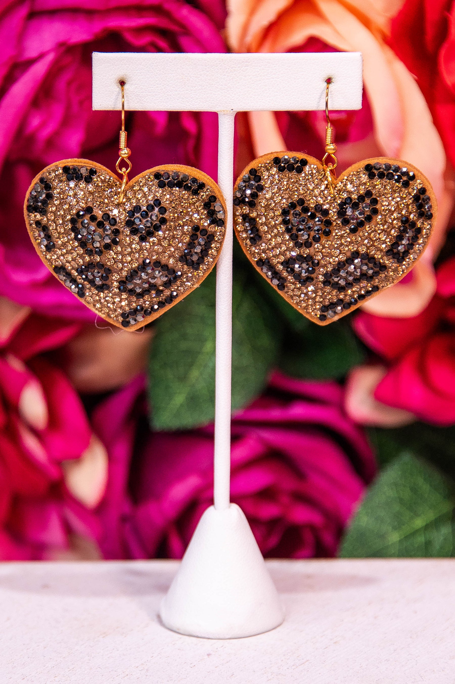 Brown/Black Printed Heart Cushion Drop Earrings - EAR4207BR