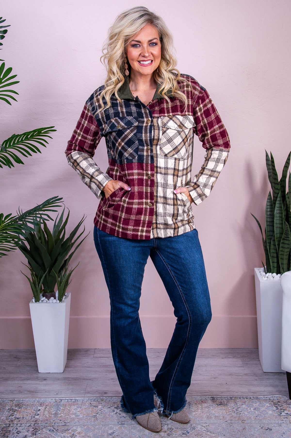 Moments Of Perfection Wine/Multi Color Plaid Jacket - O5527WN