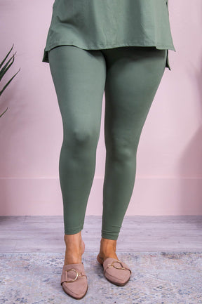 Fashionable Fall Light Olive Solid Top/Legging (2-Piece Set) - T10219LOL