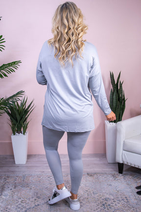 Fashionable Fall Light Gray Solid Top/Legging (2-Piece Set) - T10221LGR