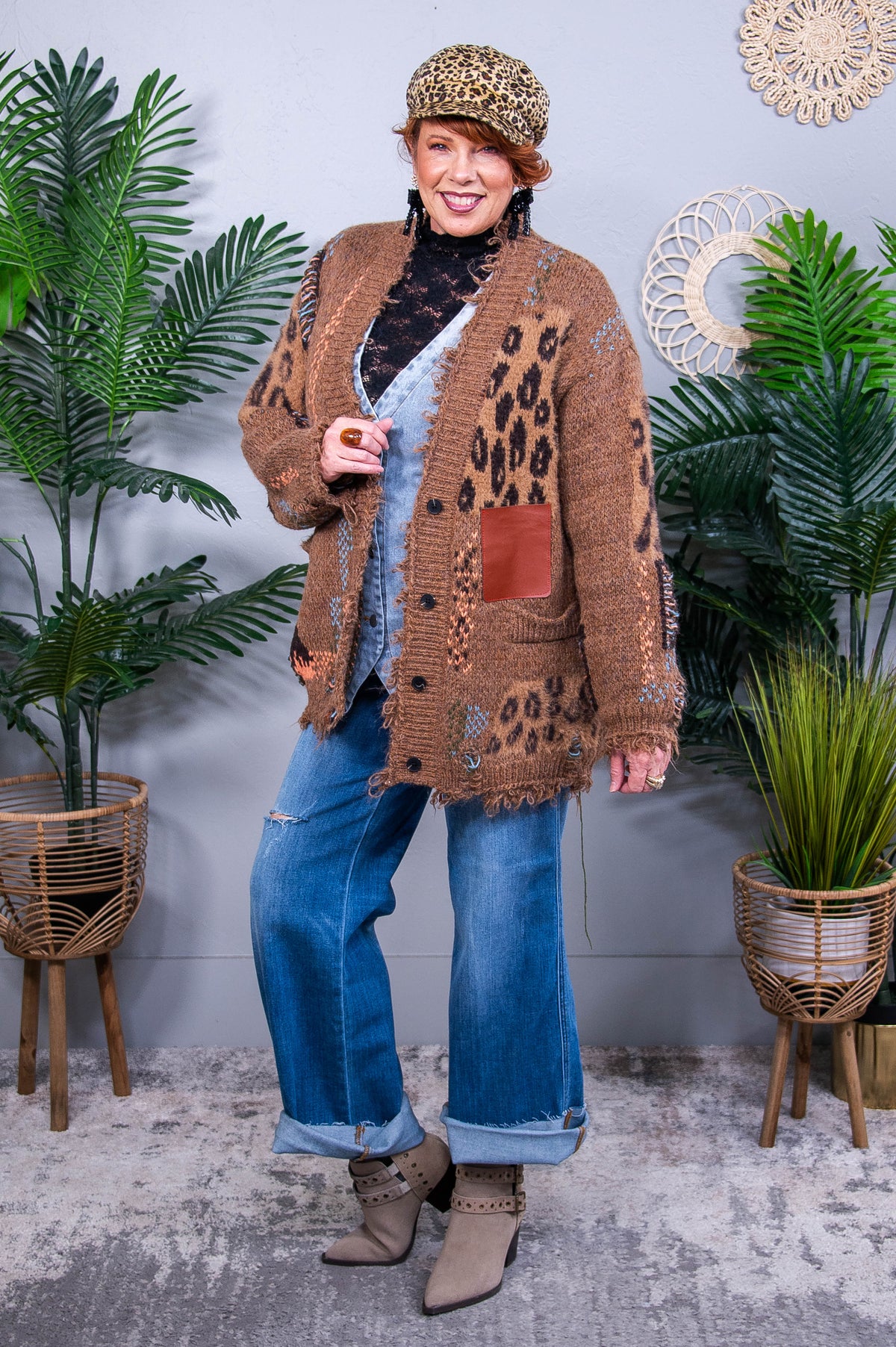 Confidence Is A Must Brown Printed Knitted Cardigan - O5705BR