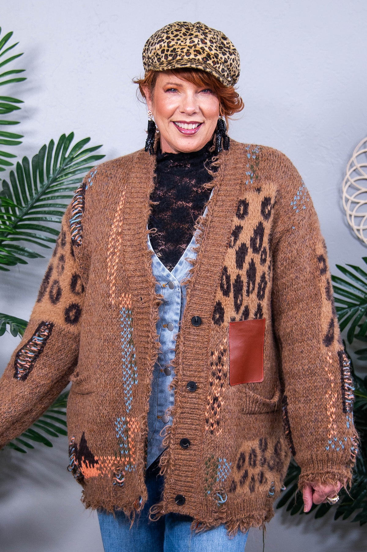 Confidence Is A Must Brown Printed Knitted Cardigan - O5705BR