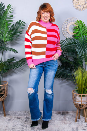 In Your Lane Color Blocked Stripe Sweater