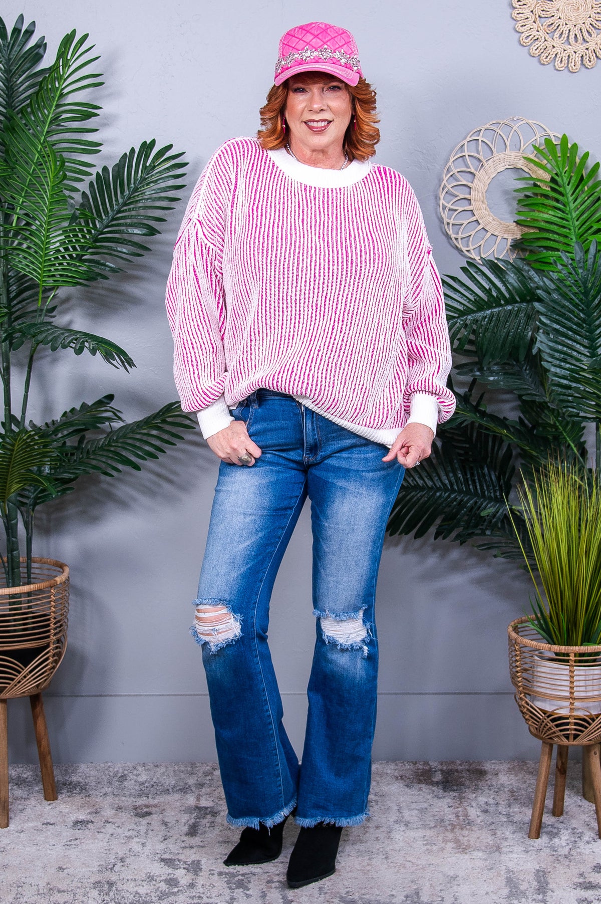 Least High Maintenance Contrast Trim Sweater in Pink