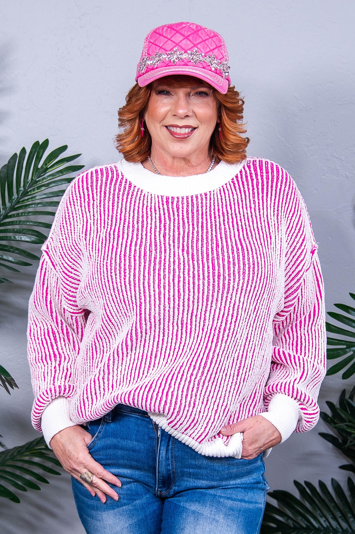 Least High Maintenance Contrast Trim Sweater in Pink