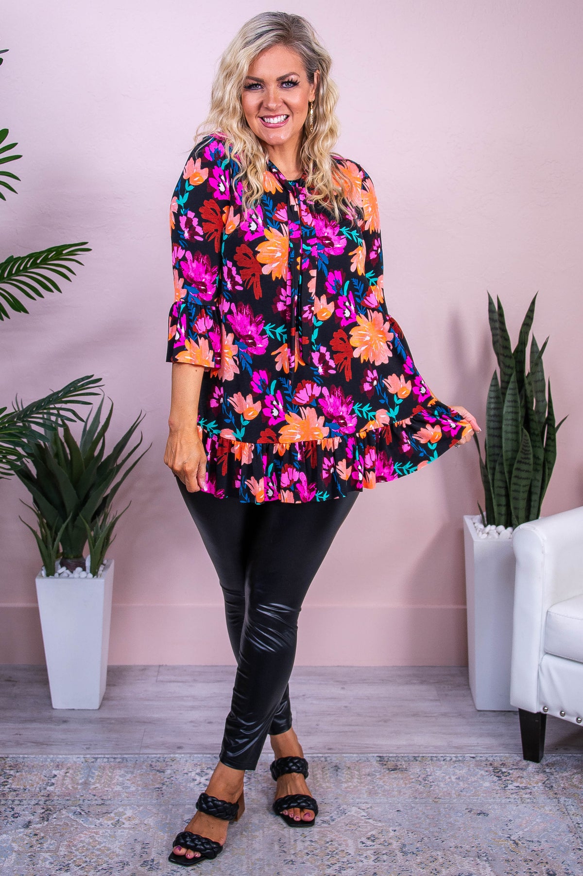 Instant Favorite Black/Multi Color Floral Top - T10241BK