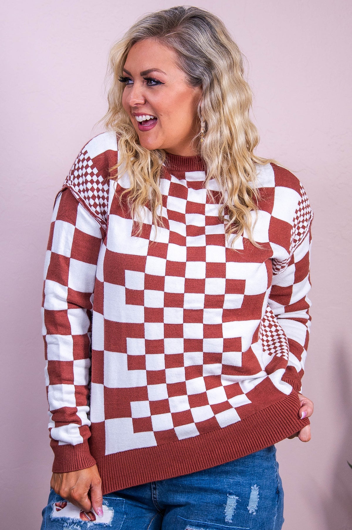 Chess Moves Brown/White Checkered Sweater - T10234BR