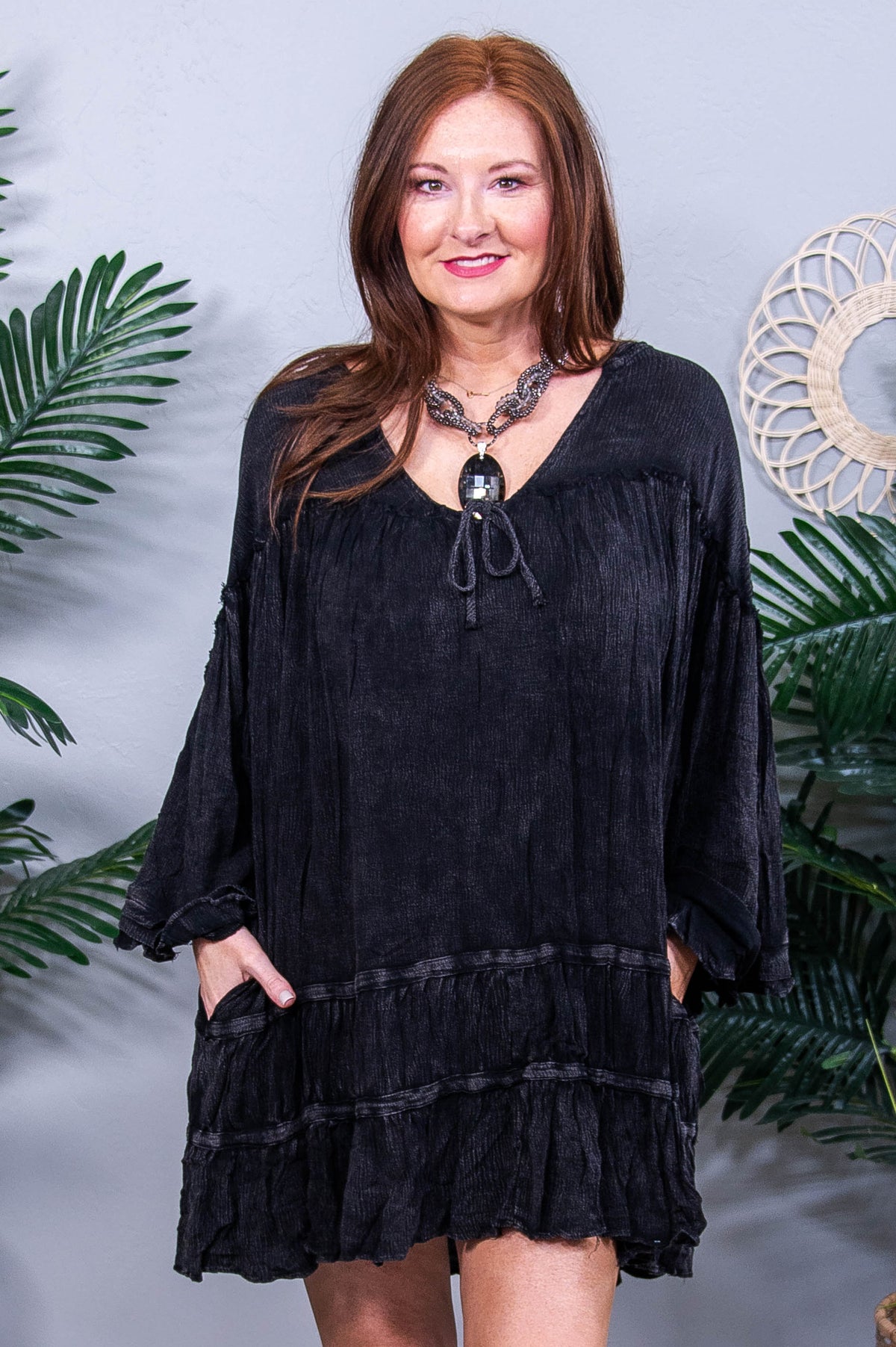 Her Wings Unfolded Vintage Black V Neck Tunic - T10816VBK