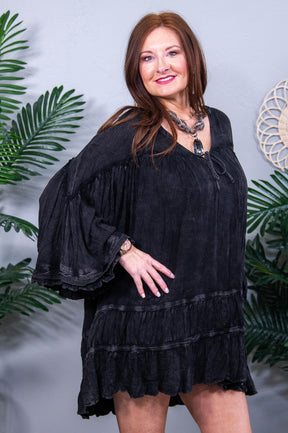 Her Wings Unfolded Vintage Black V Neck Tunic - T10816VBK