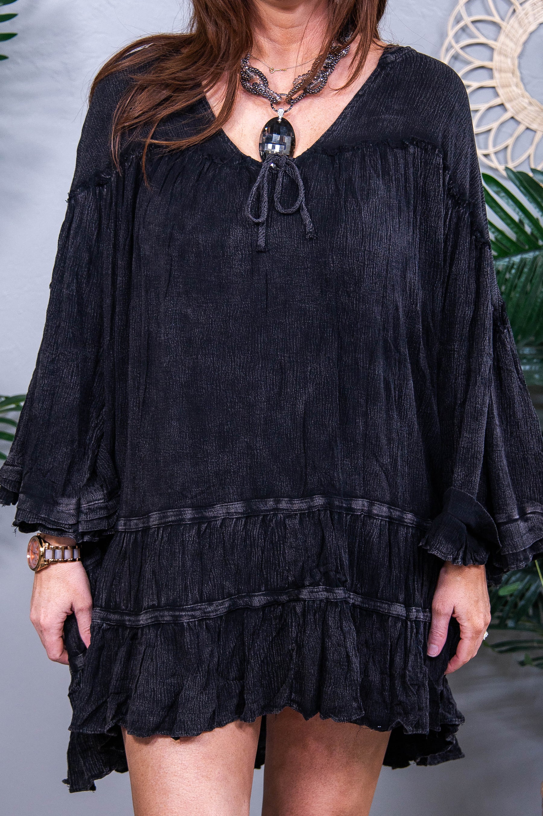 Her Wings Unfolded Vintage Black V Neck Tunic - T10816VBK