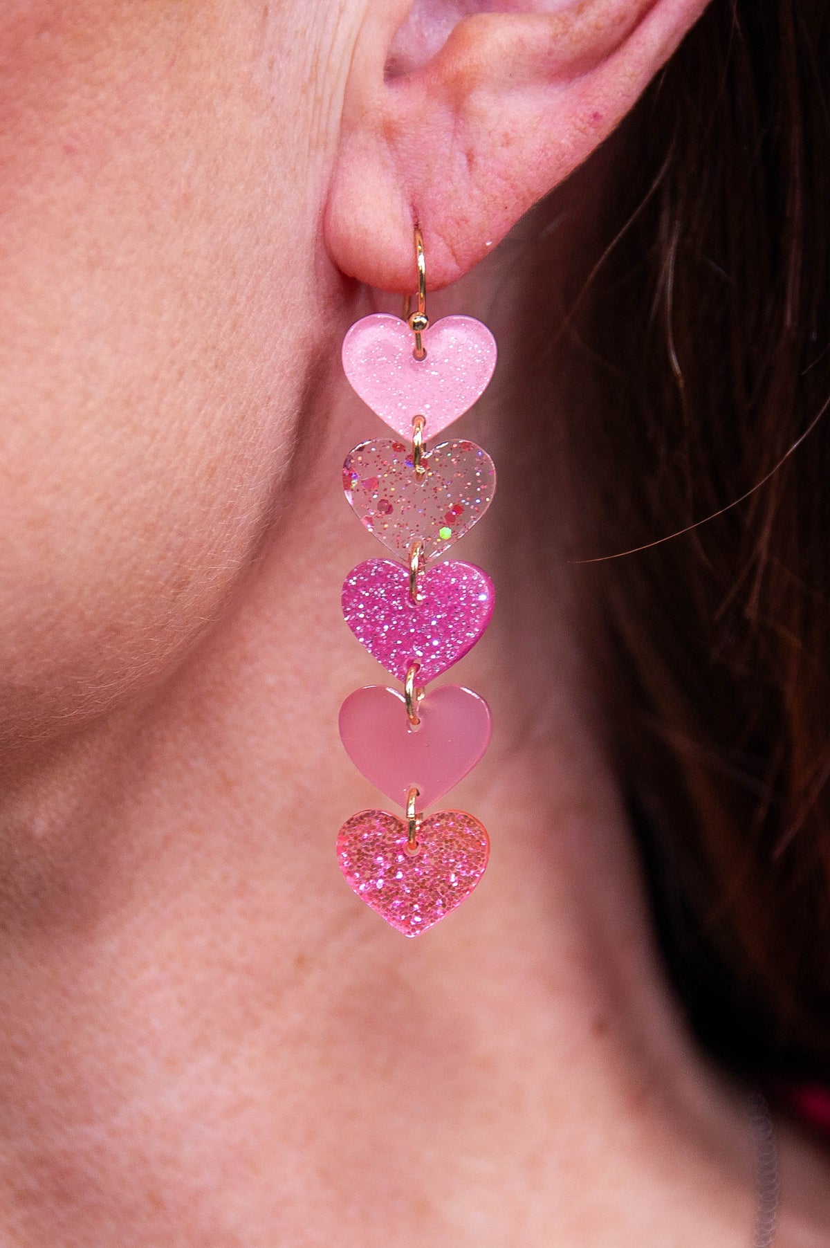 Pink Hearts Drop Earrings - EAR4463PK