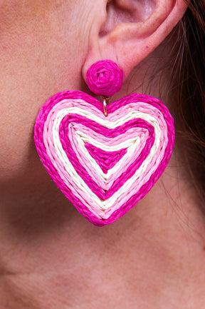 Fuchsia Wrapped Raffia Heart Drop Earrings - EAR4465FU