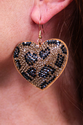 Brown/Black Printed Heart Cushion Drop Earrings - EAR4207BR