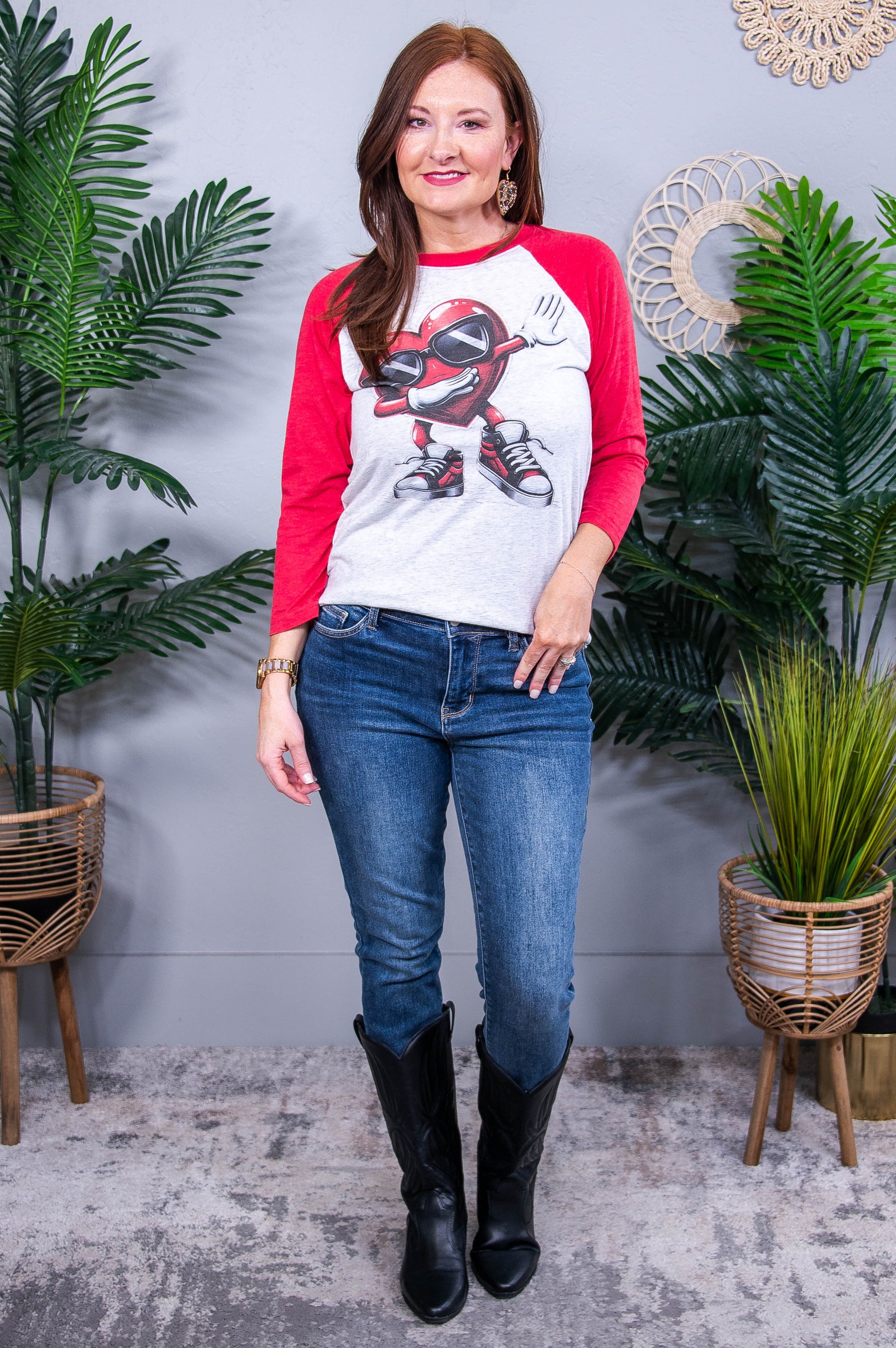 Dancing Into Love Heather White/Vintage Red Graphic Tee - A3923HWH