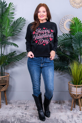 Happy Valentines Day Black Graphic Sweatshirt - A3924BK