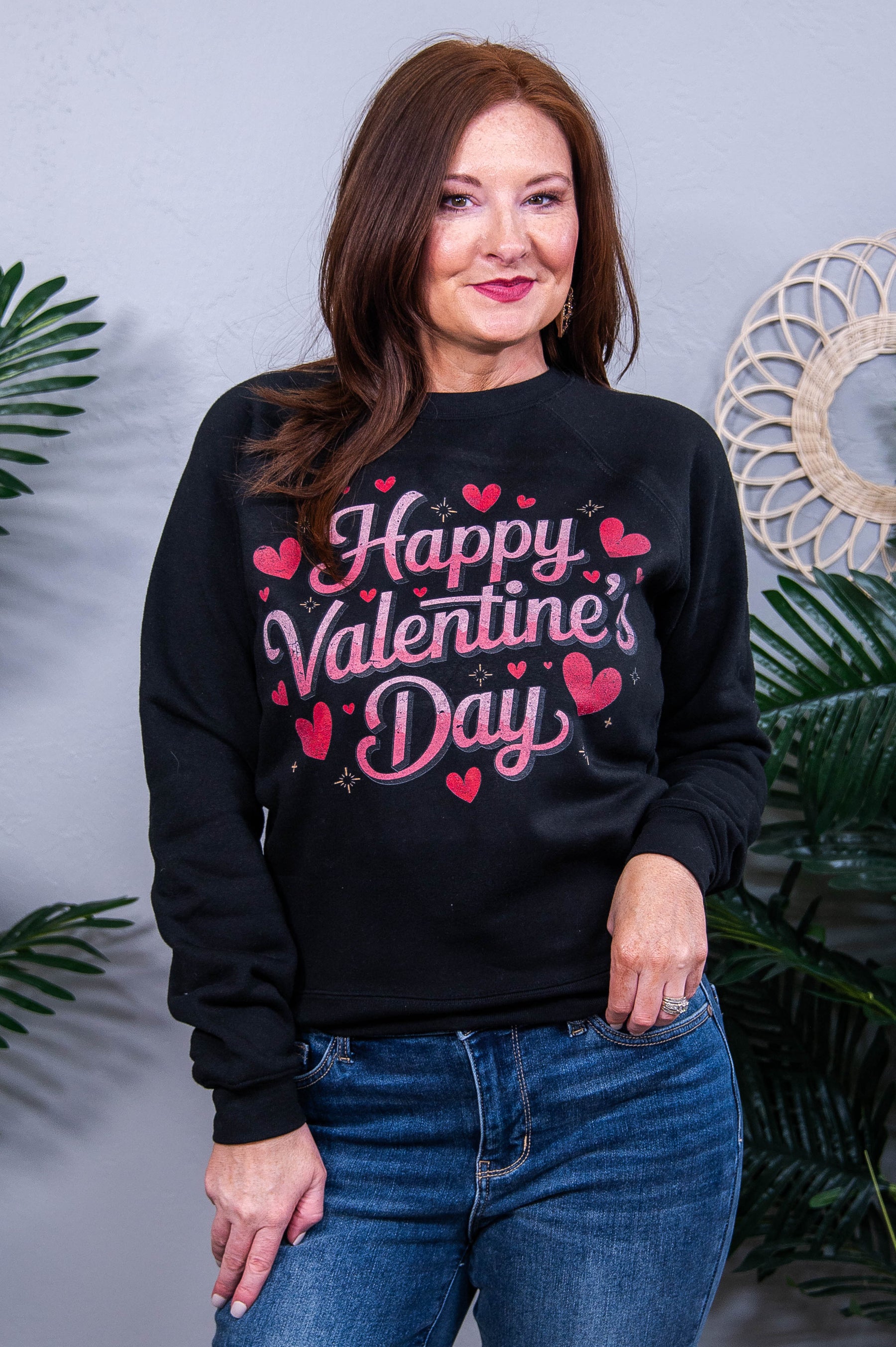 Happy Valentines Day Black Graphic Sweatshirt - A3924BK