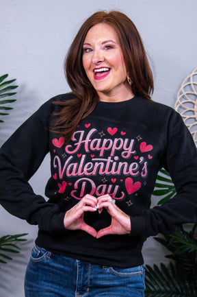 Happy Valentines Day Black Graphic Sweatshirt - A3924BK