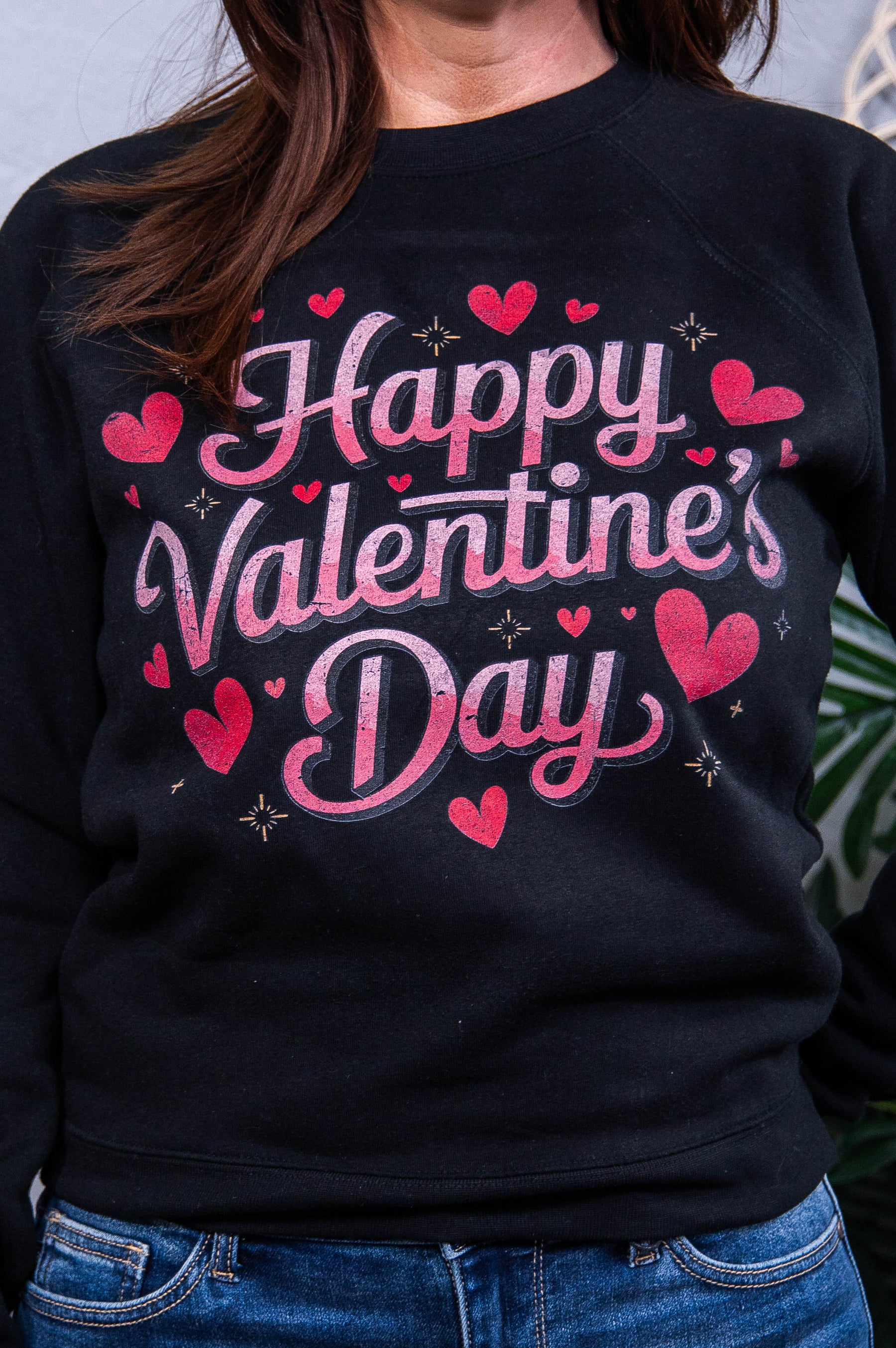 Happy Valentines Day Black Graphic Sweatshirt - A3924BK