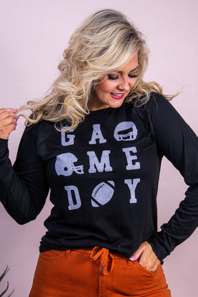 Game Day Black Long Sleeve Graphic Tee - A3531BK