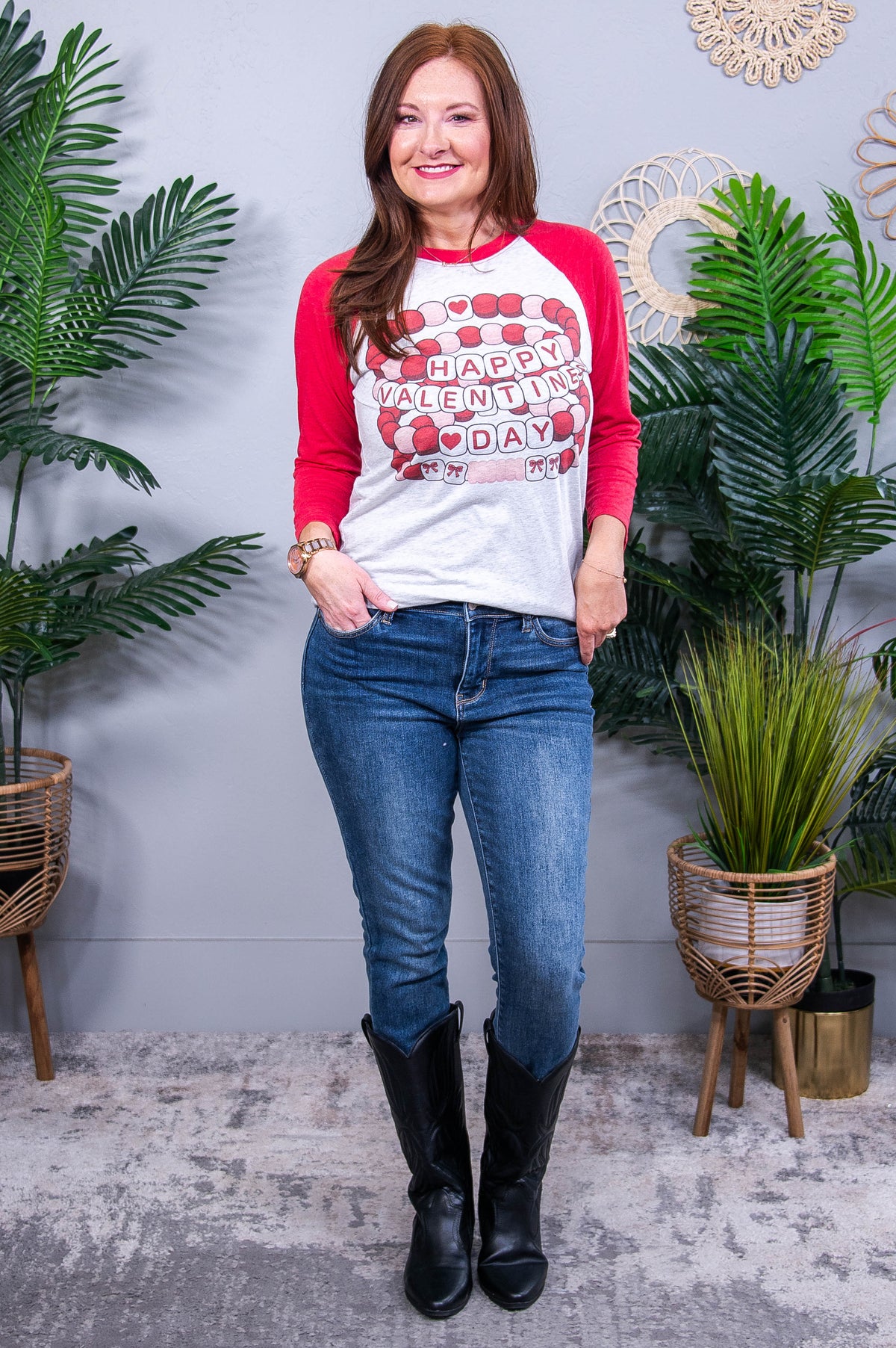 Happy Valentines Day Heather White/Vintage Red Printed Graphic Tee - A3914HWH