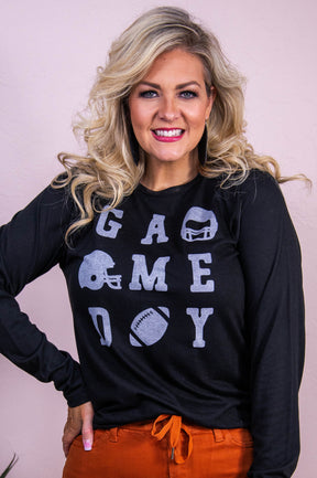 Game Day Black Long Sleeve Graphic Tee - A3531BK