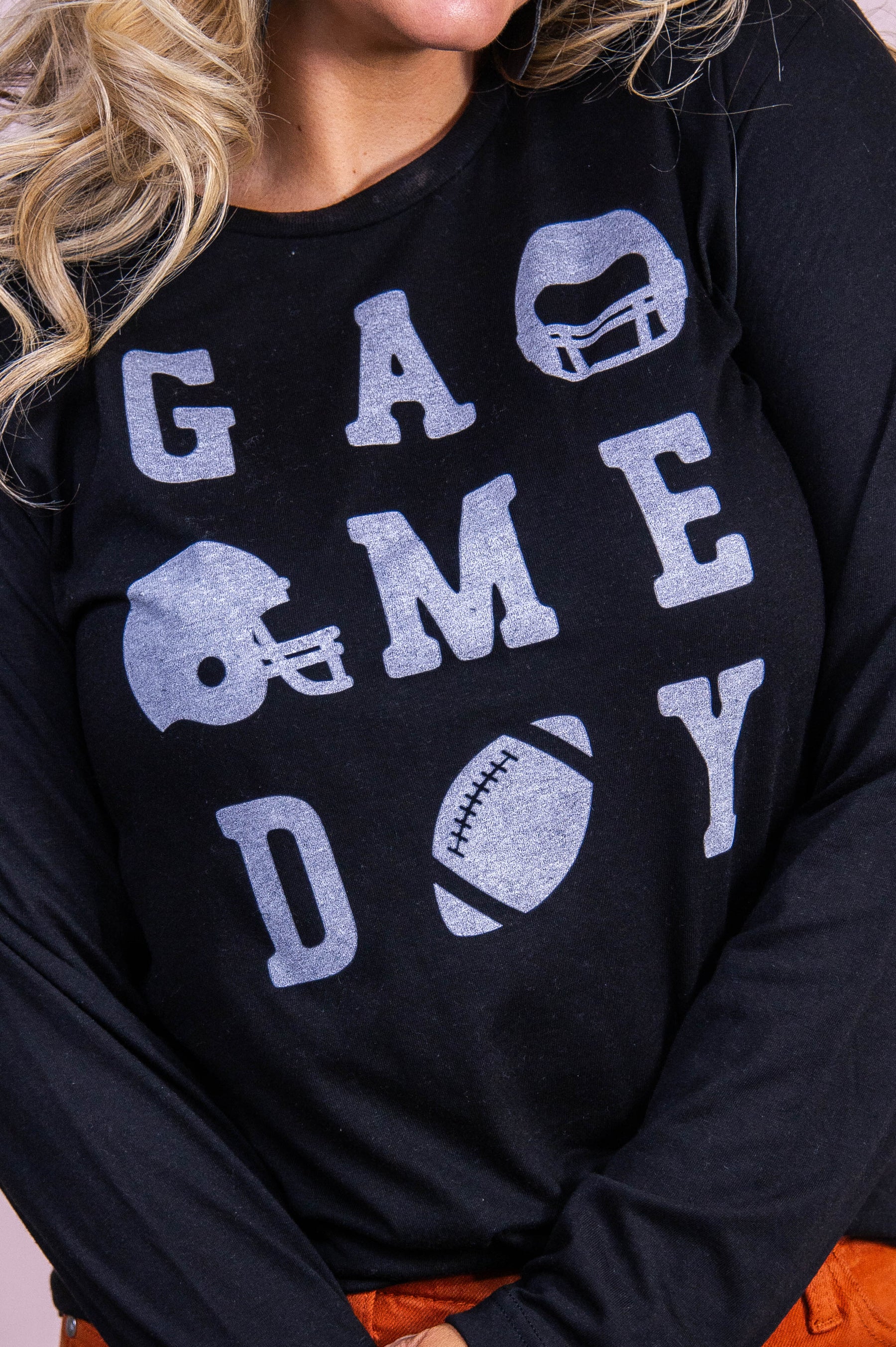 Game Day Black Long Sleeve Graphic Tee - A3531BK