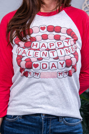 Happy Valentines Day Heather White/Vintage Red Printed Graphic Tee - A3914HWH