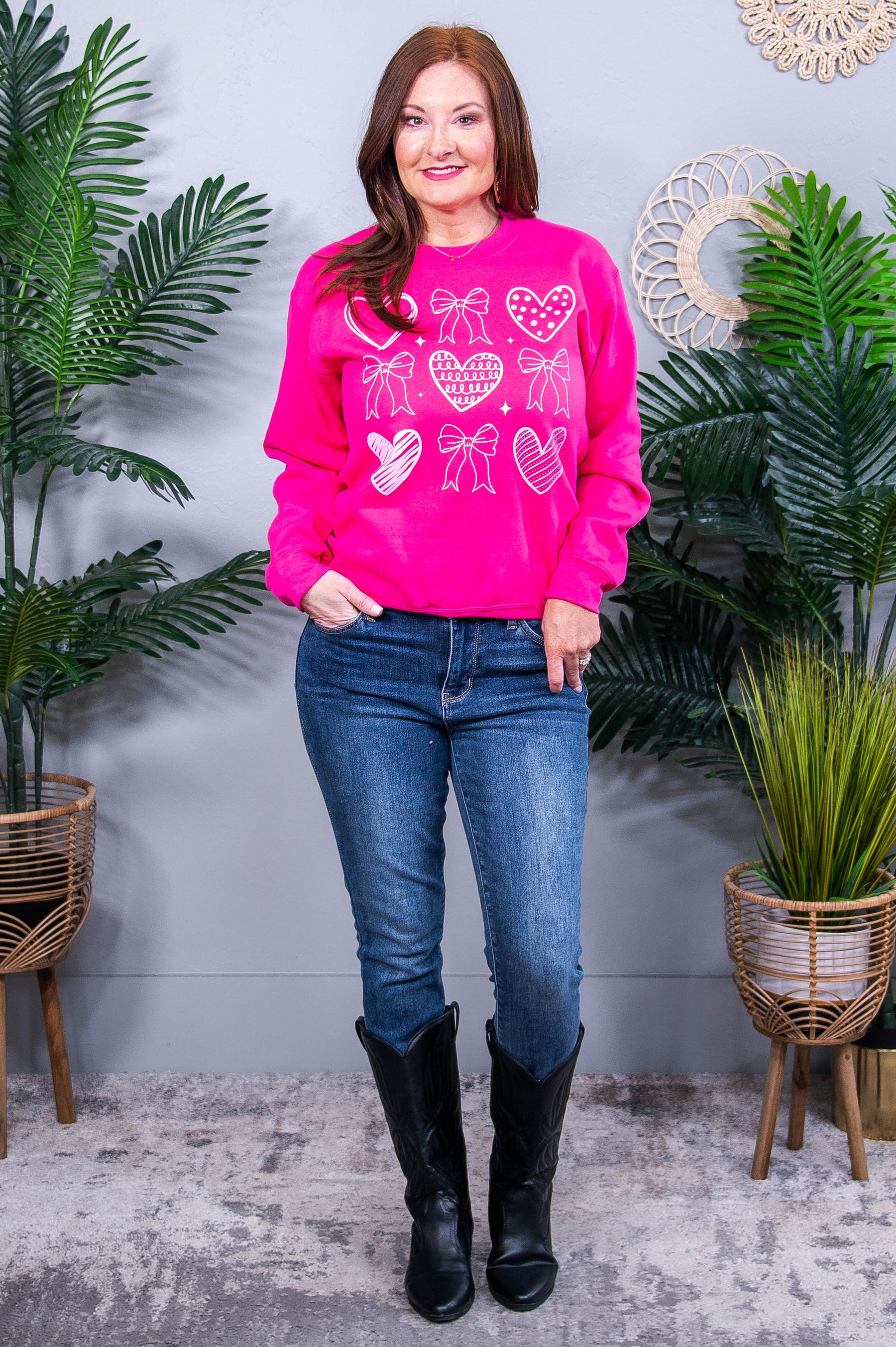 Can You Hear My Heart Beat Heliconia/Cyber Pink Graphic Sweatshirt - A3921HE